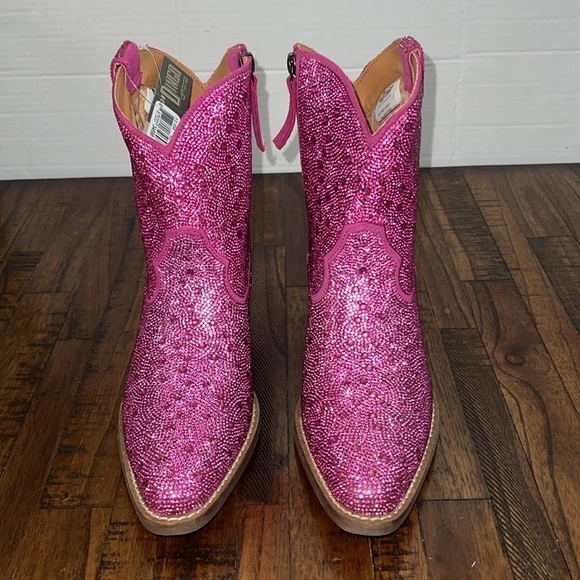 NWT Dingo Boots Leather Cowgirl Pink Fuschia Rhinestone embellished womens 8 - Picture 7 of 16
